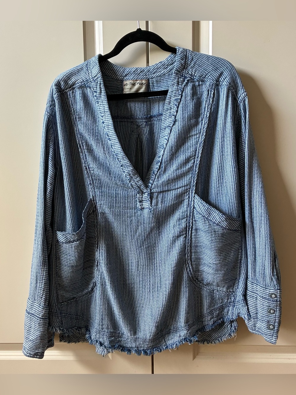 Free People We the Free By The Shore Shirt Indigo Stripe - Picture 3 of 9